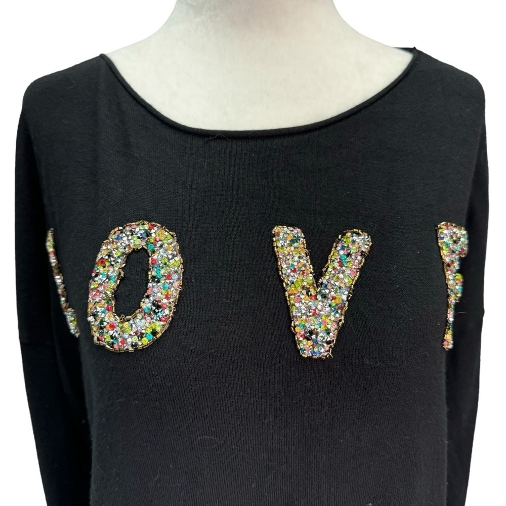 Molly Bracken Black Crew Neck Long Sleeve Sweater with/ LOVE graphic SizeM/L - Picture 4 of 9